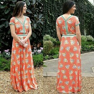 Matilda Jane Lets Go Together At Ease Maxi Dress Coral  Floral Tropical …